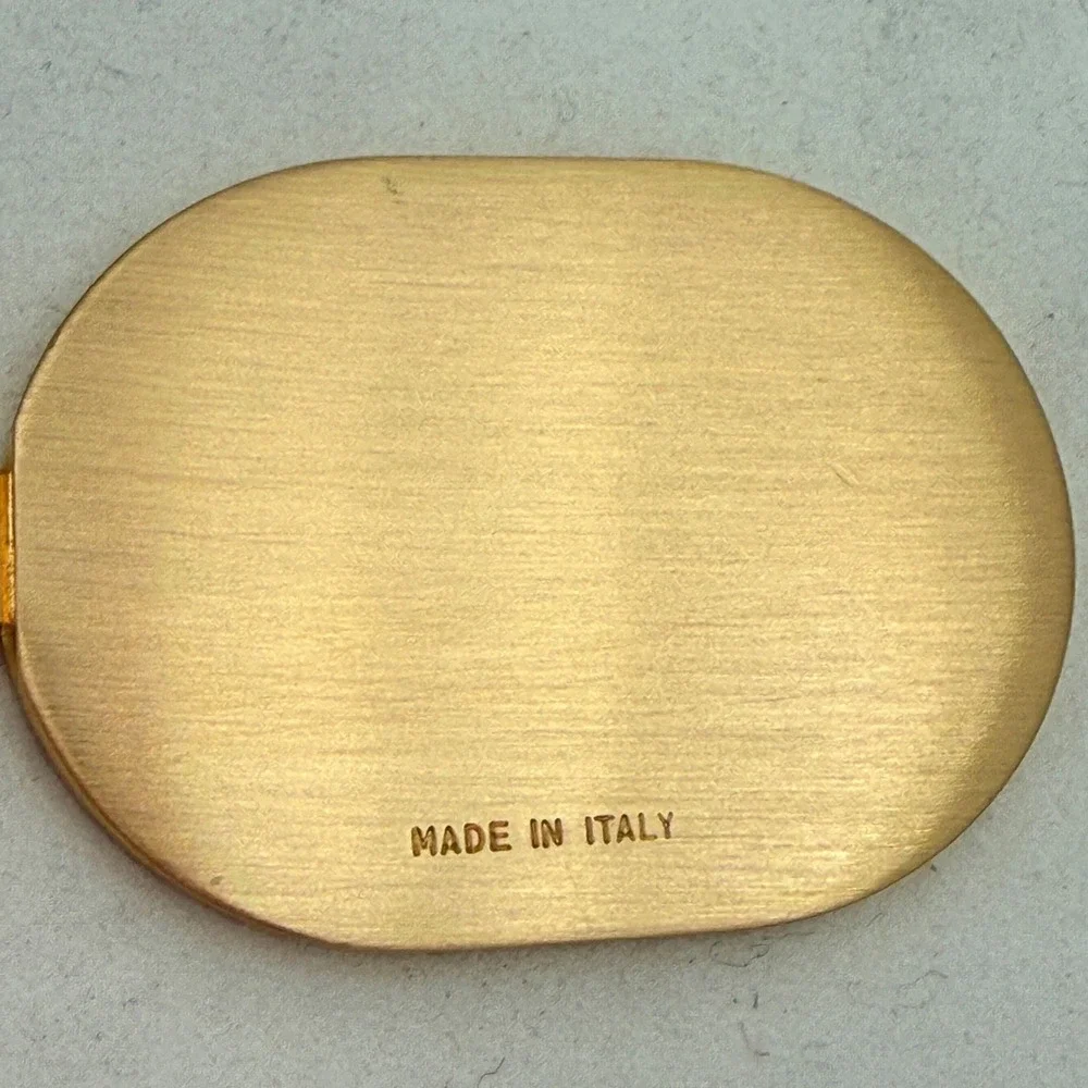 Dunhill Made in Italy Gold-Tone & Black Textured Leather Oval Keychain Key Fob‎